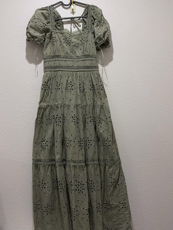 Dresses & Skirts - Women’s Olive Eyelet Maxi Dress